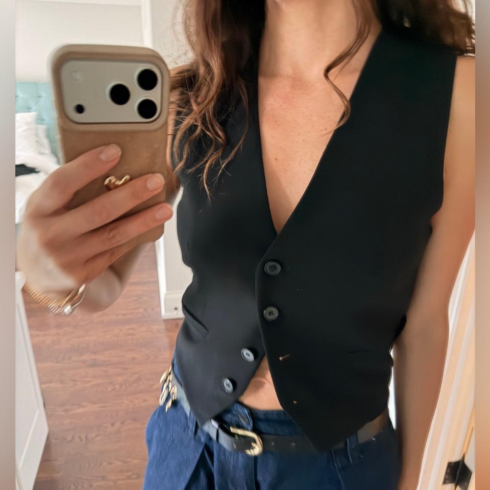 Zara Black Tailored Button Vest - Open Back Cris-Cross- Sleek V-Neck Waistcoat